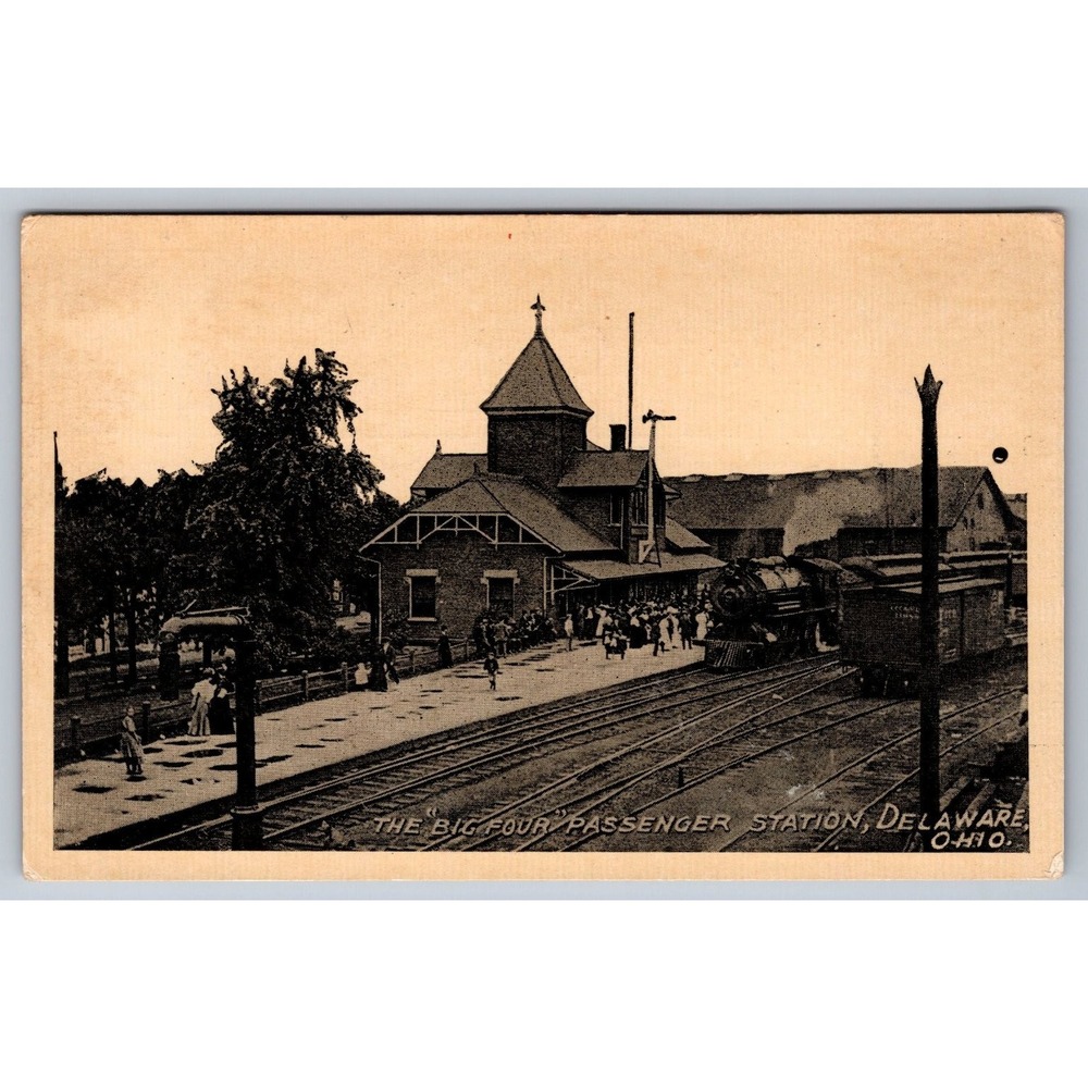 Big Four Passenger Station Delaware Ohio Train Real Photo Postcard RPPC Vintage
